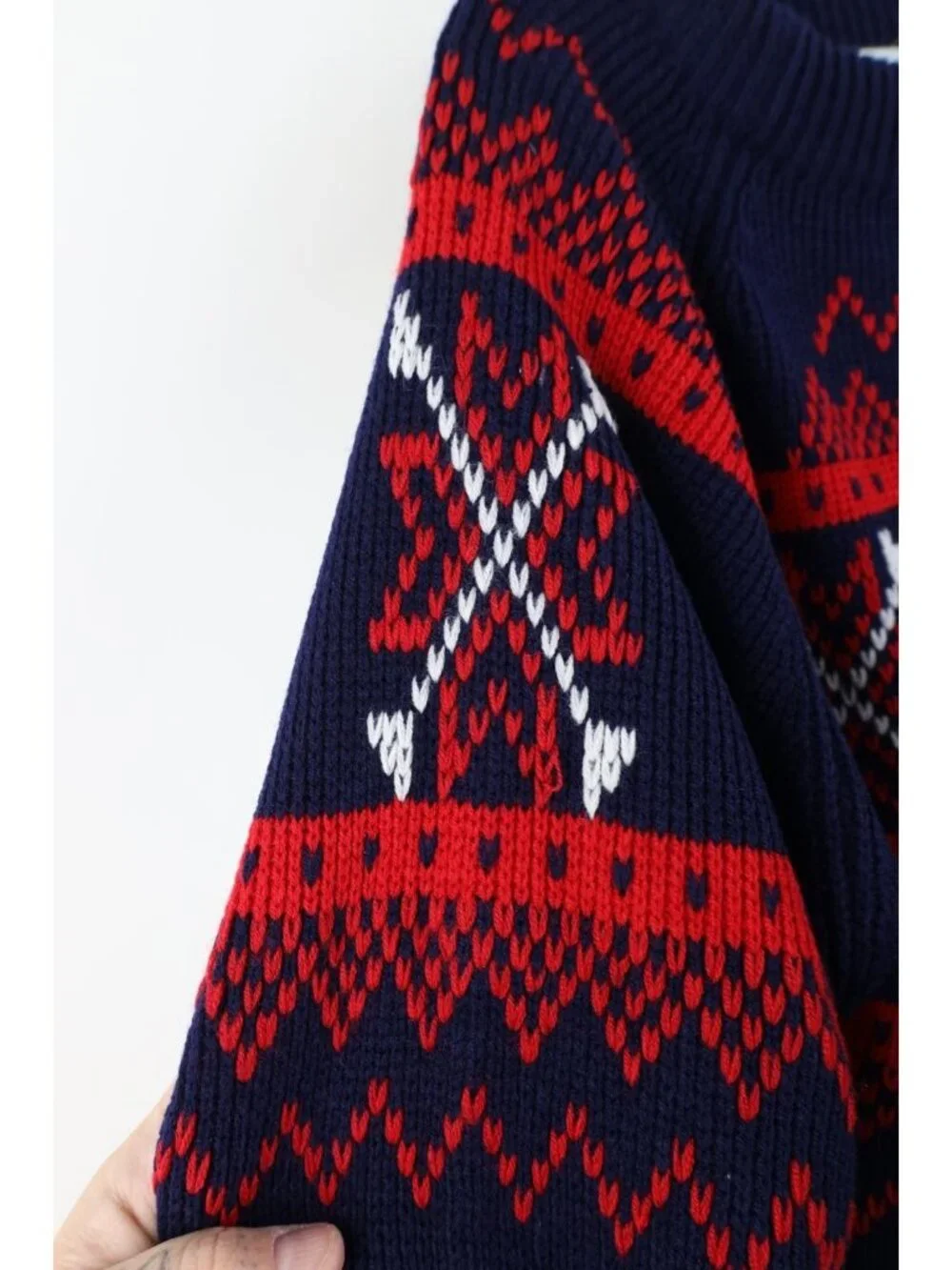 Vintage 70s Streetwear Womens Medium Fair Isle Snowflake Ribbed Knit Sweater